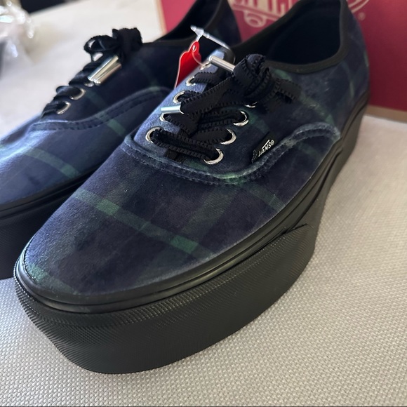 Vans Women's Authentic Stacked Velvet Plaid Green Black Platform Shoes Size 10 - Picture 7 of 7